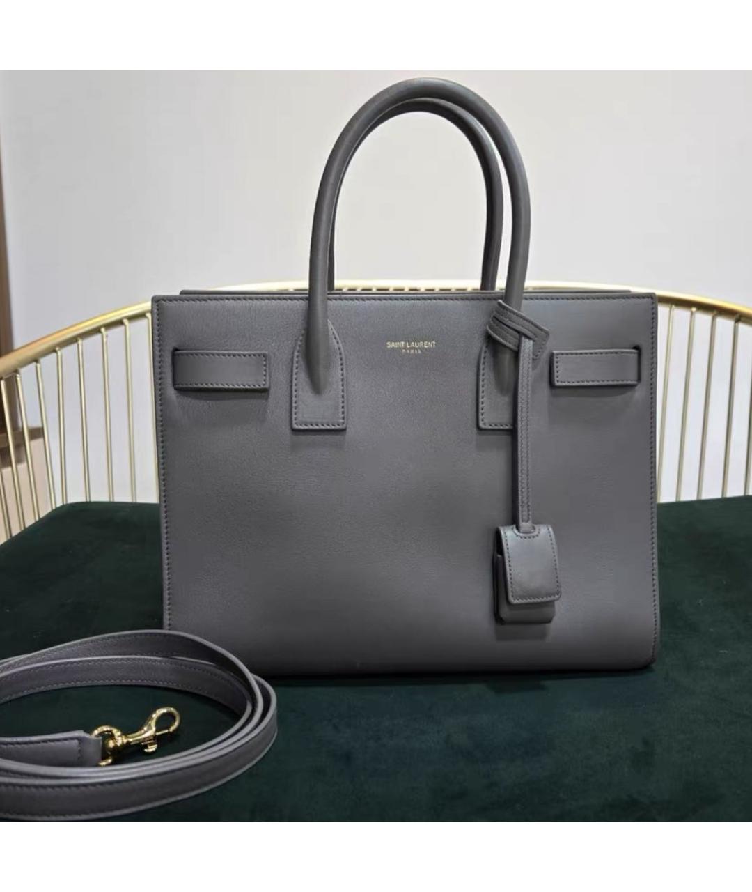 SAINT LAURENT Серая кожаная сумка тоут, фото 6