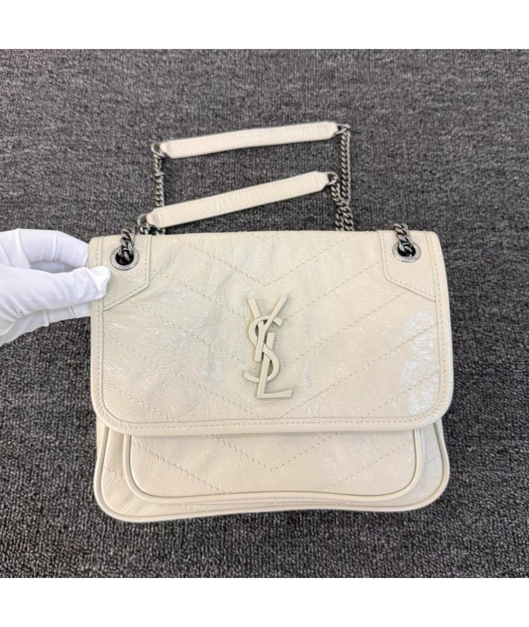 SAINT LAURENT Белая кожаная сумка через плечо, фото 5