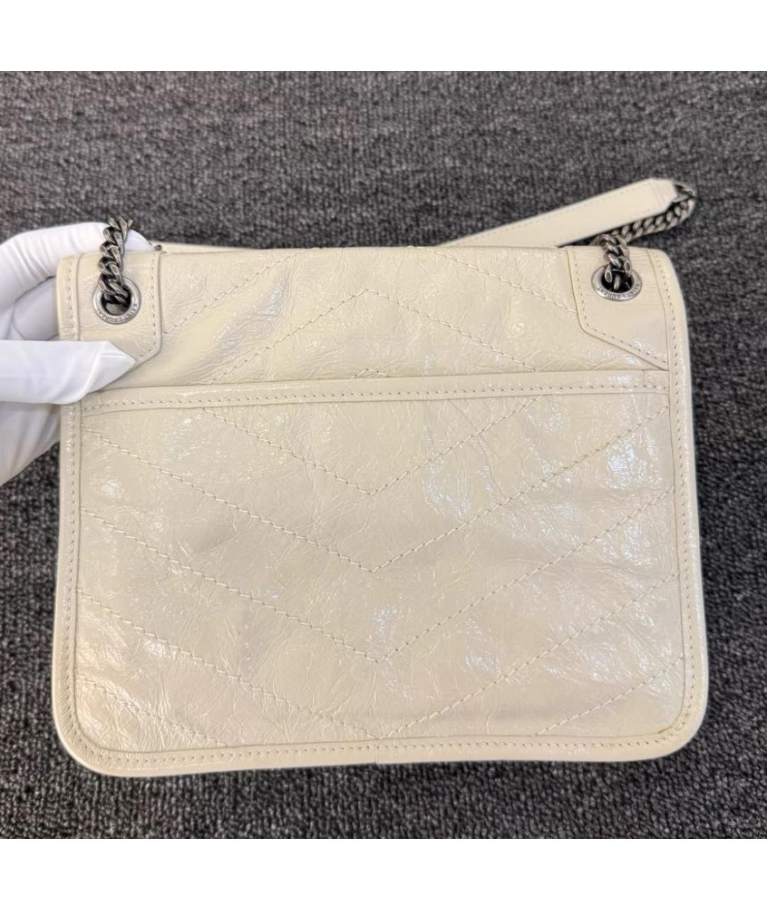 SAINT LAURENT Белая кожаная сумка через плечо, фото 2