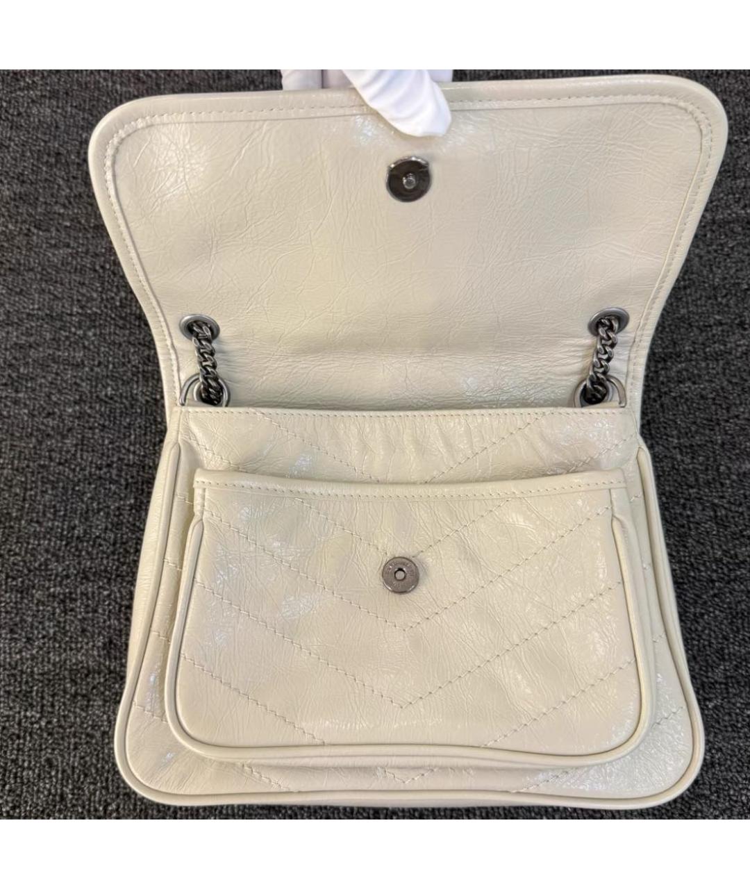 SAINT LAURENT Белая кожаная сумка через плечо, фото 4