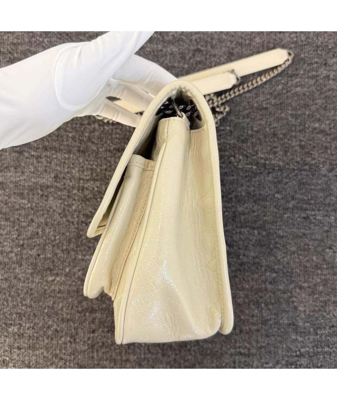 SAINT LAURENT Белая кожаная сумка через плечо, фото 3