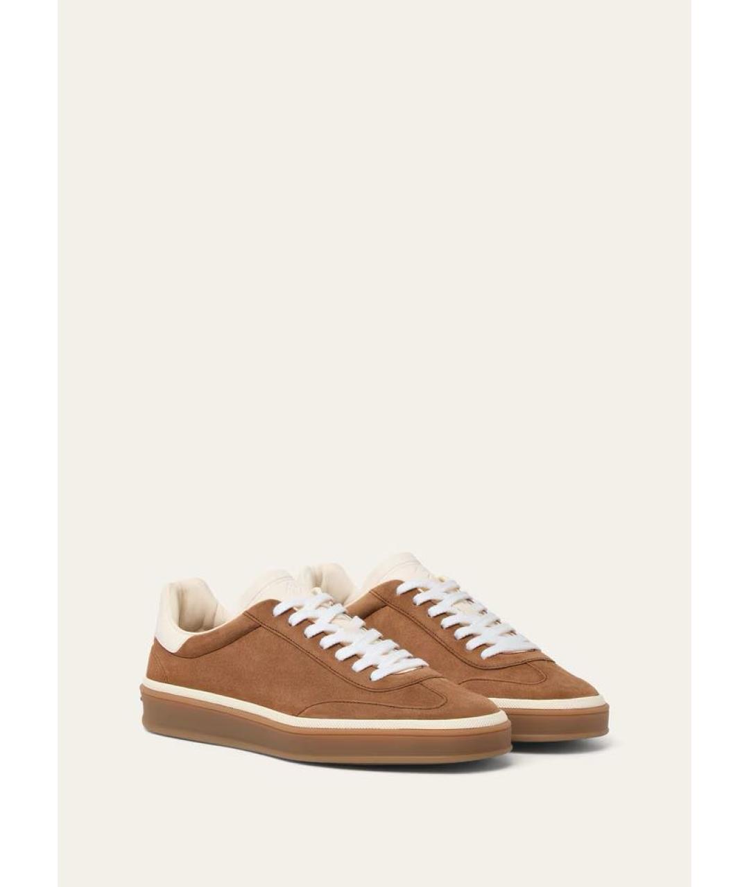 LORO PIANA Коричневые кожаные кроссовки, фото 2