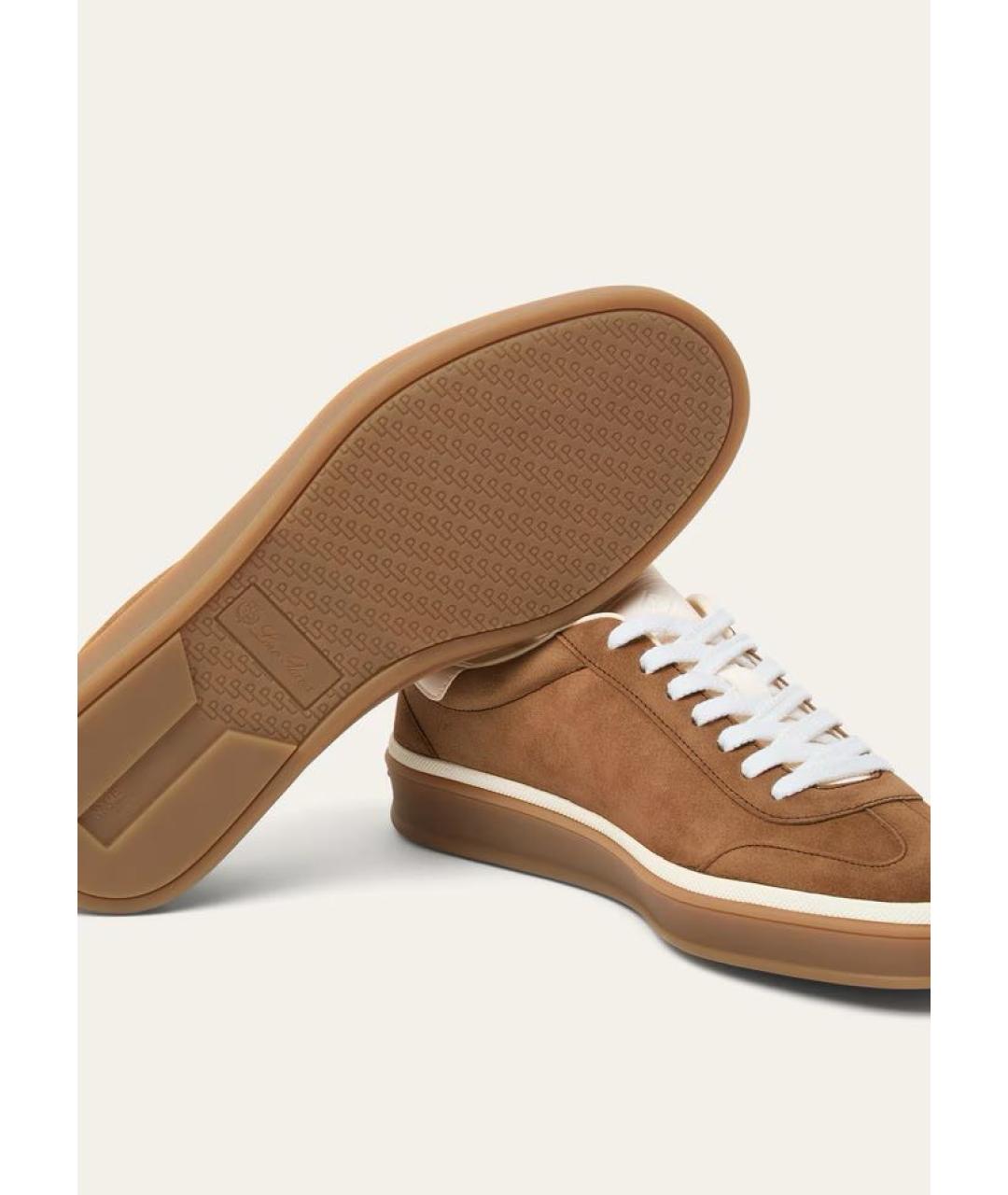 LORO PIANA Коричневые кожаные кроссовки, фото 4