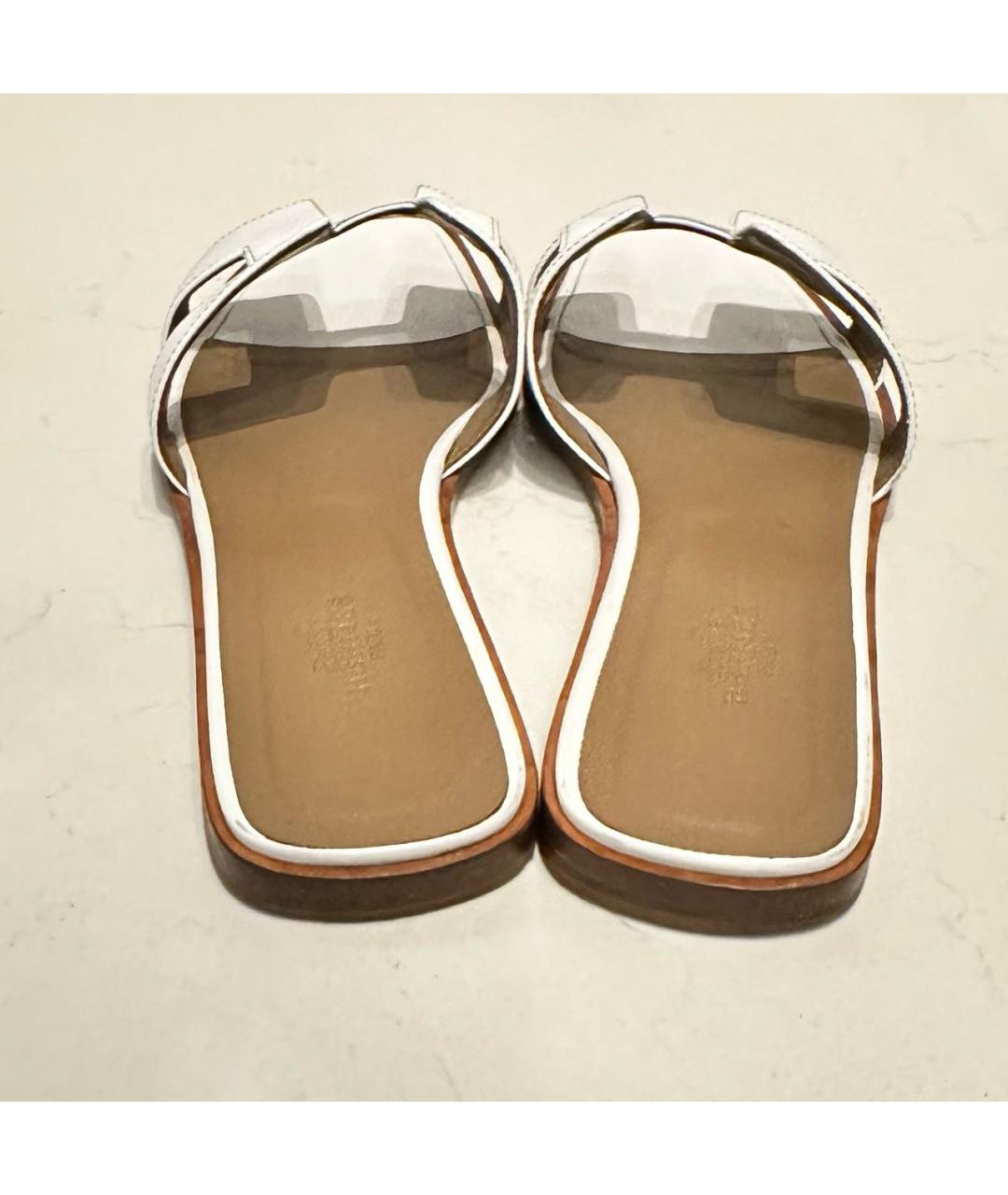 HERMES Белые кожаные шлепанцы, фото 4