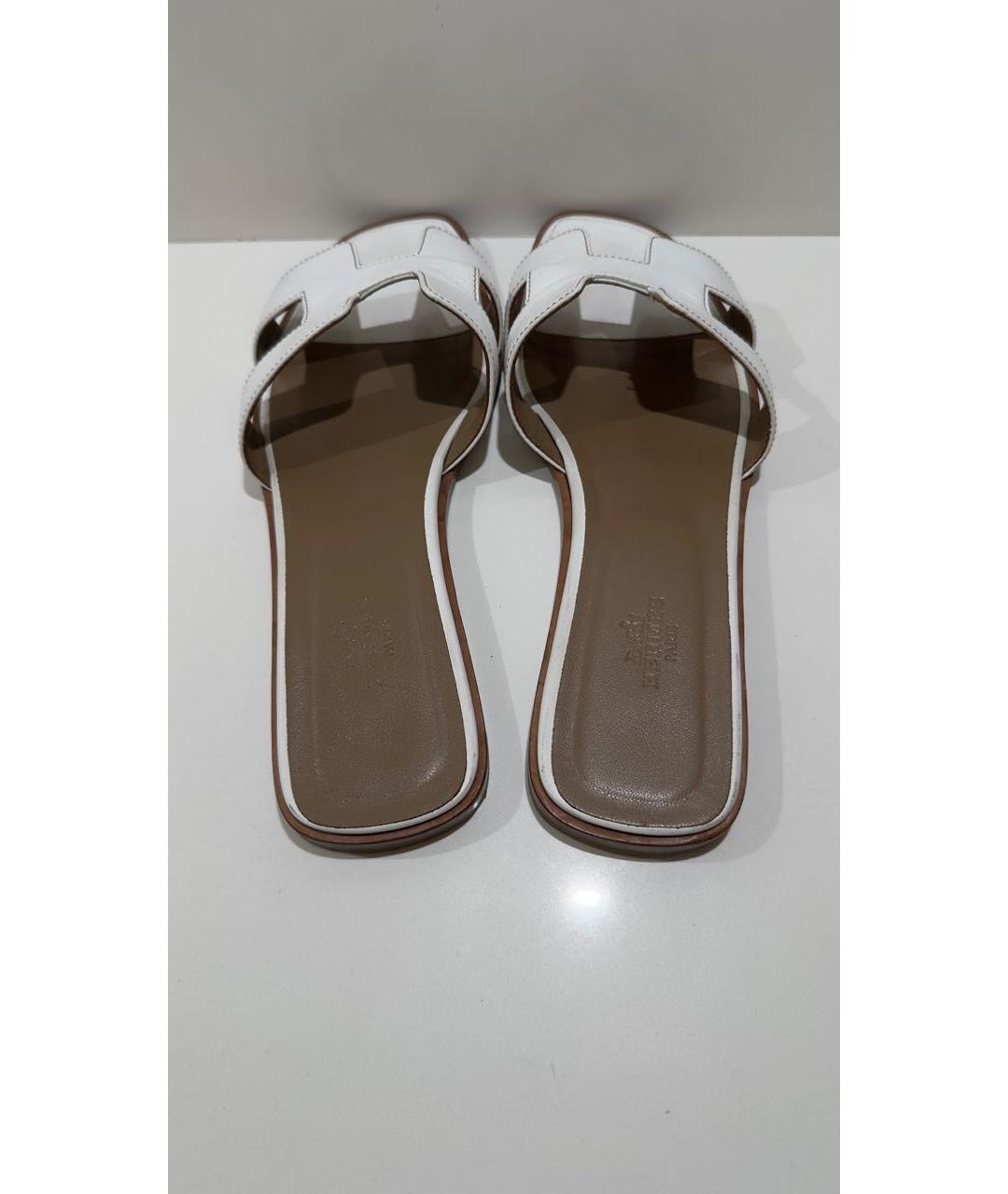 HERMES Белые кожаные шлепанцы, фото 3