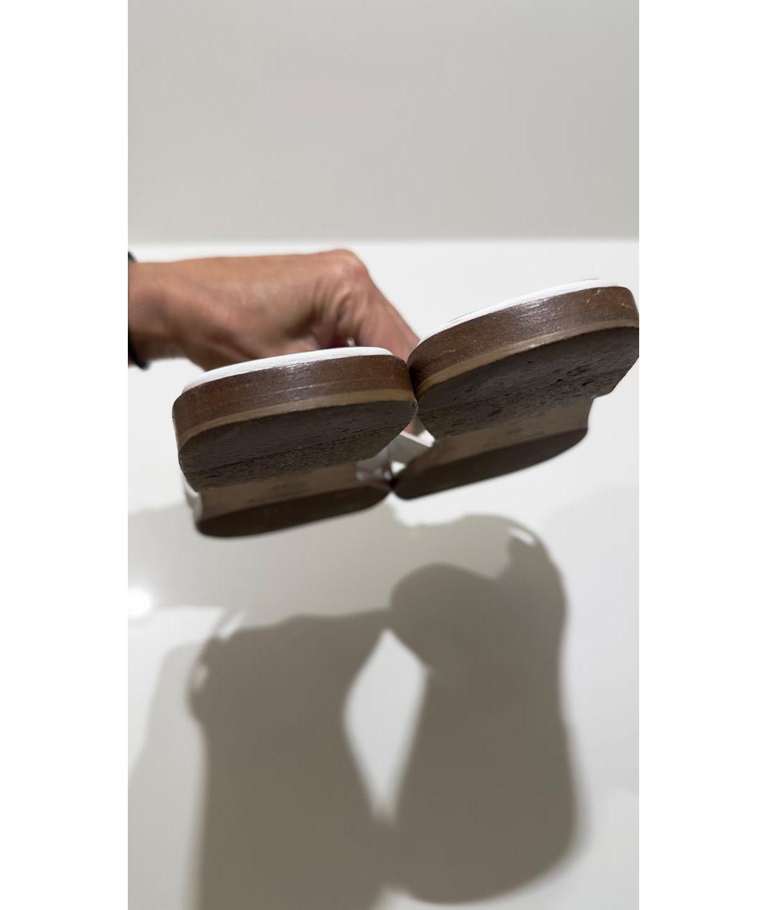 HERMES Белые кожаные шлепанцы, фото 6