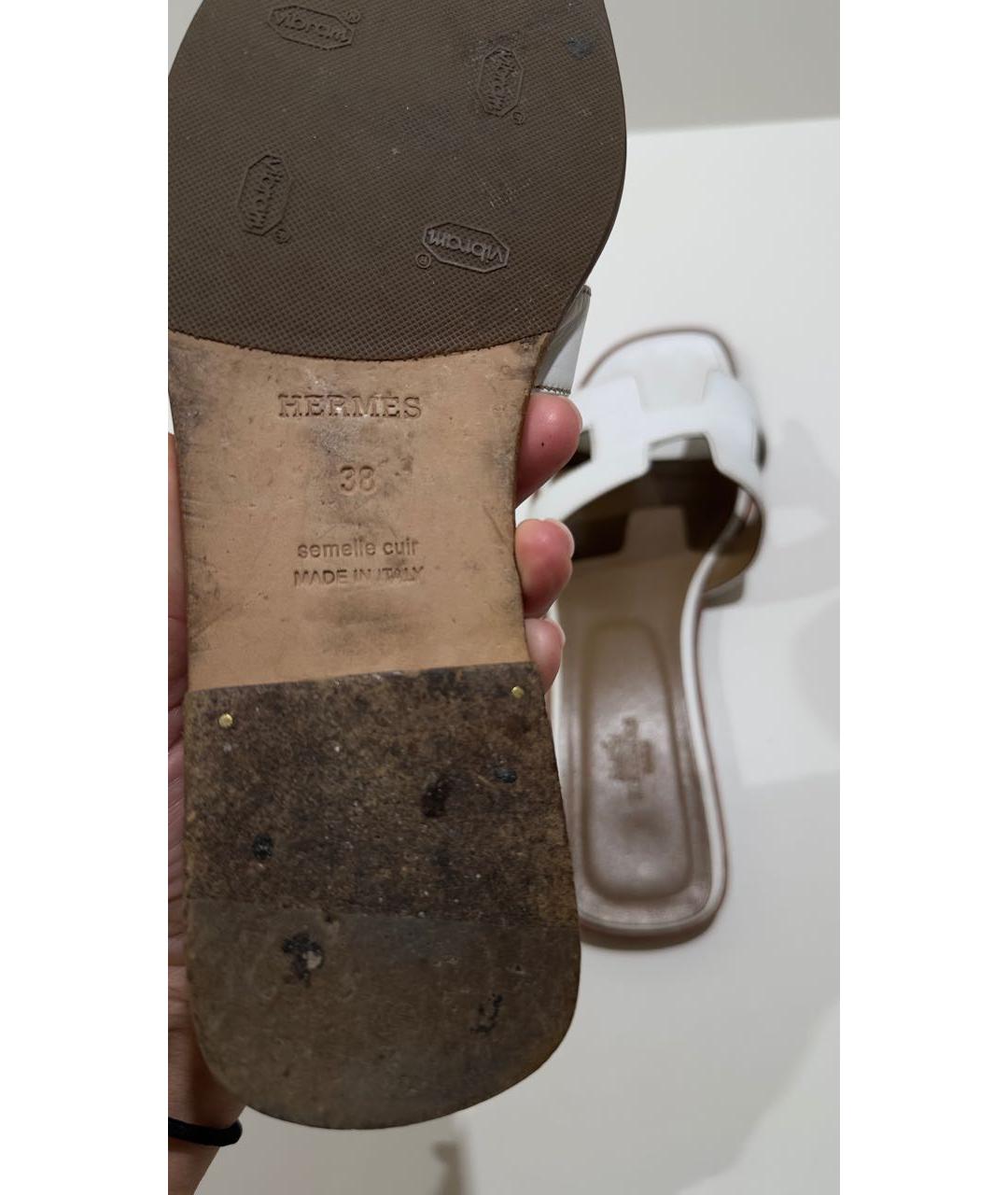 HERMES Белые кожаные шлепанцы, фото 5