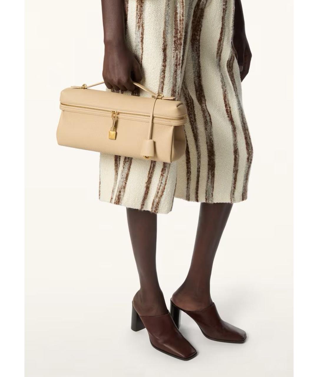 LORO PIANA Бежевая кожаная сумка с короткими ручками, фото 2