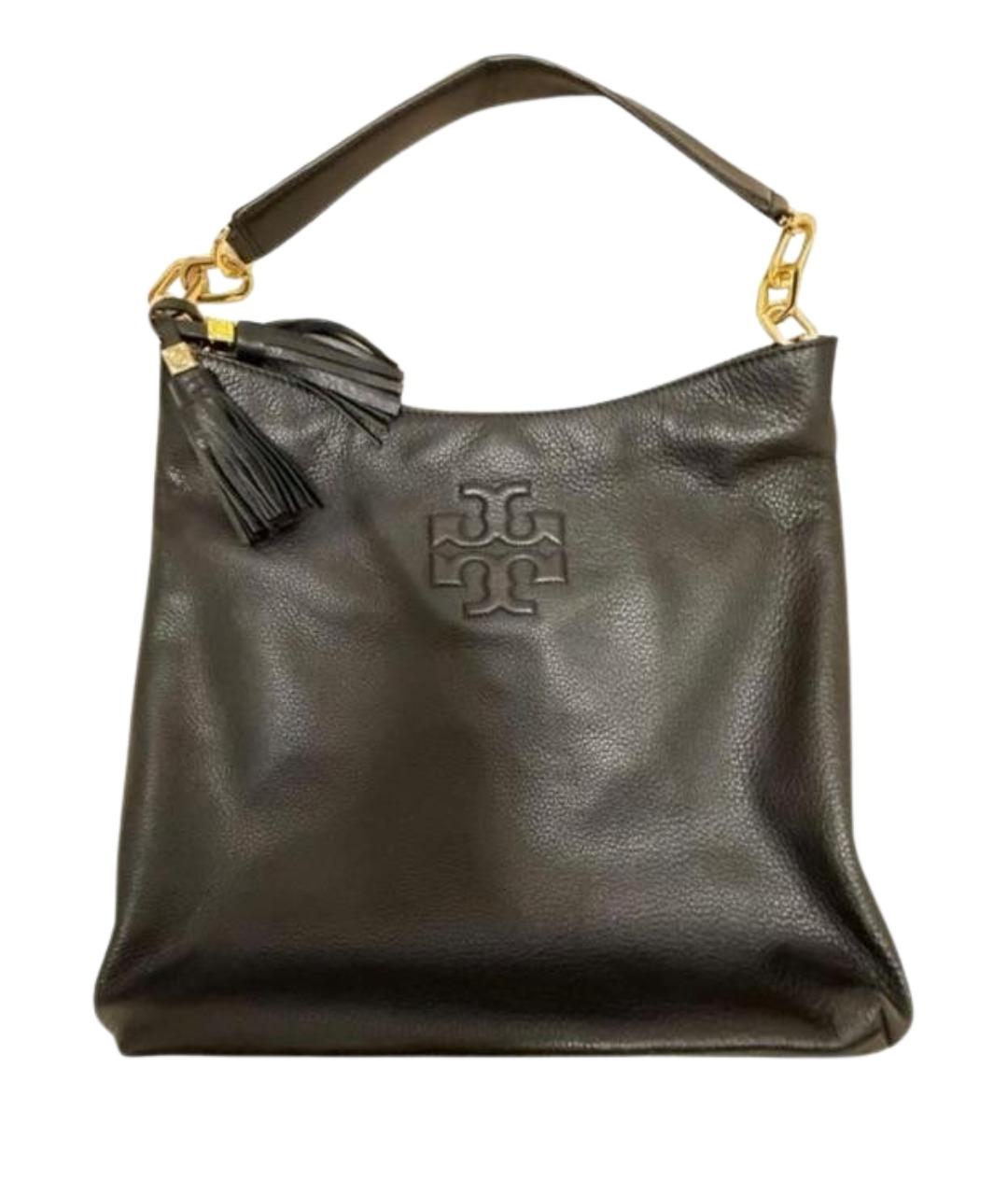 TORY BURCH Черная кожаная сумка с короткими ручками, фото 1