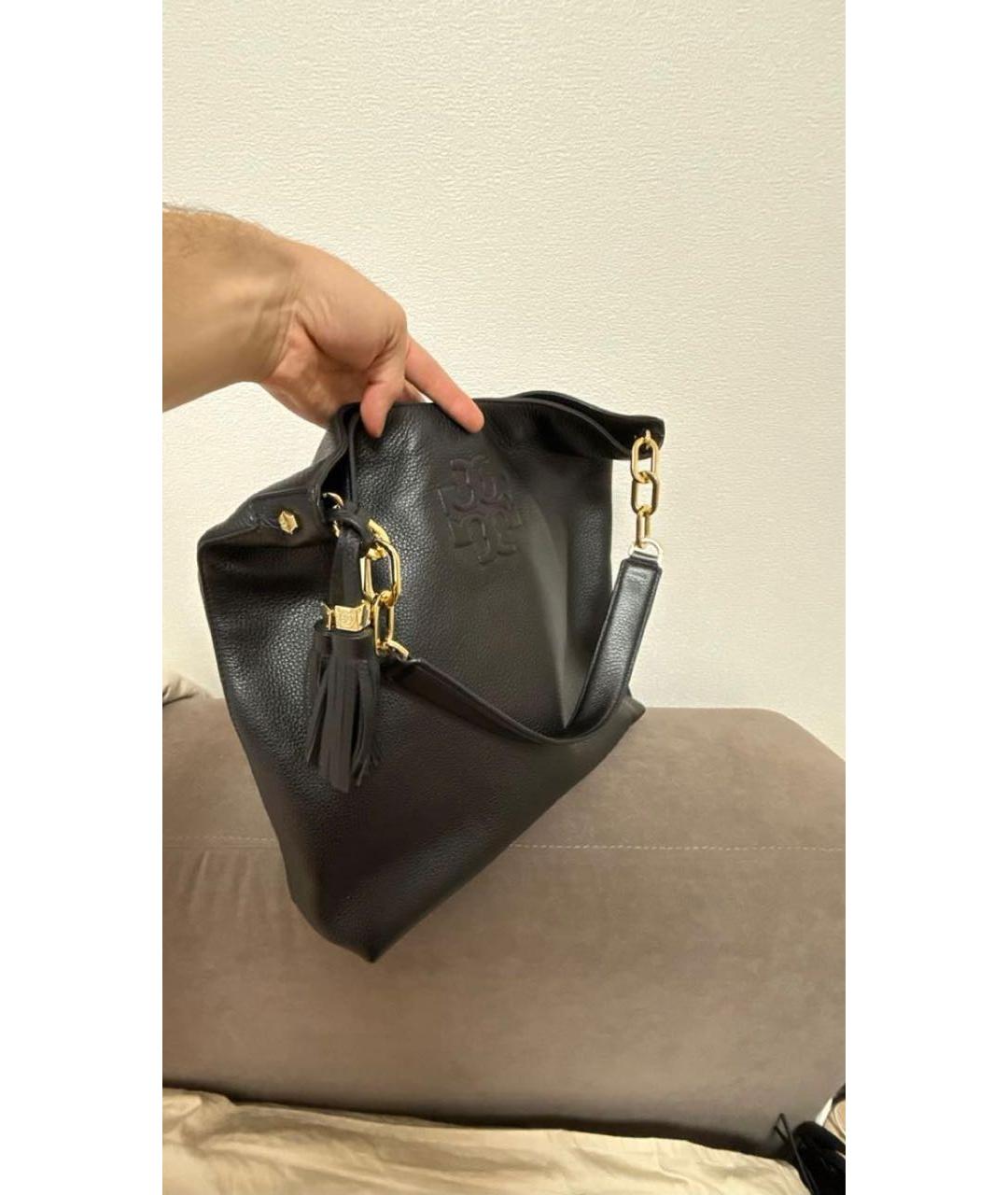 TORY BURCH Черная кожаная сумка с короткими ручками, фото 2