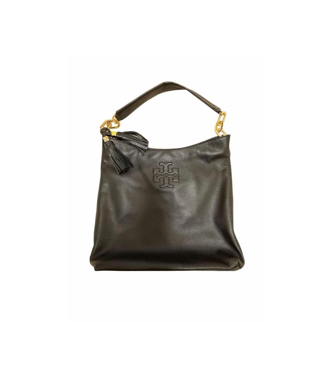 TORY BURCH Черная кожаная сумка с короткими ручками, фото 5