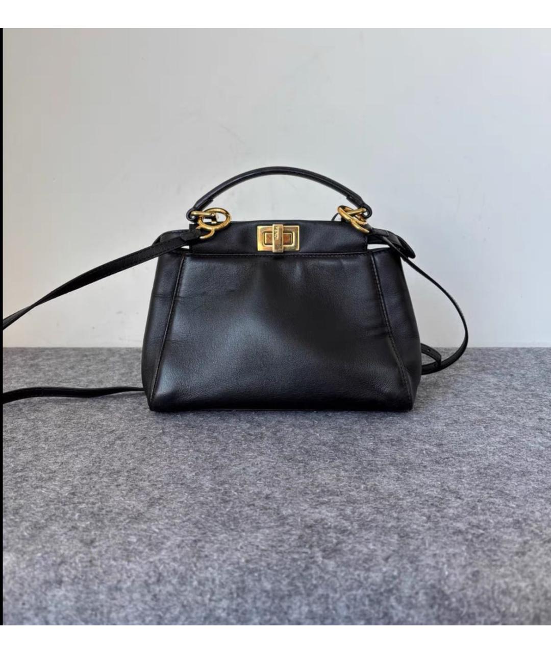 FENDI Черная кожаная сумка с короткими ручками, фото 2