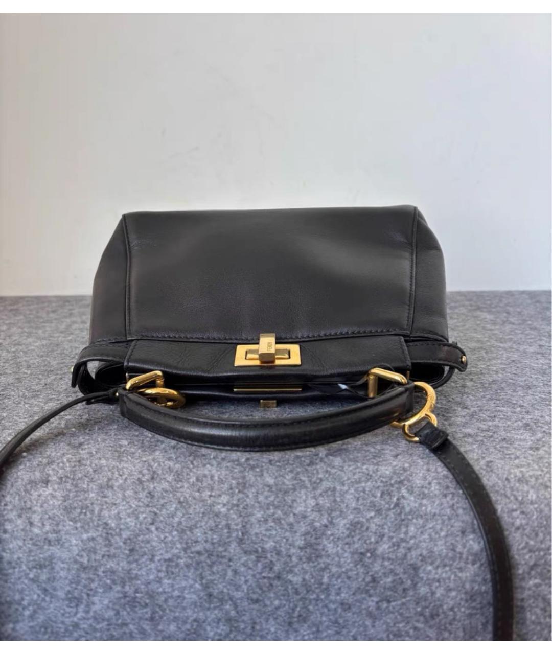 FENDI Черная кожаная сумка с короткими ручками, фото 5