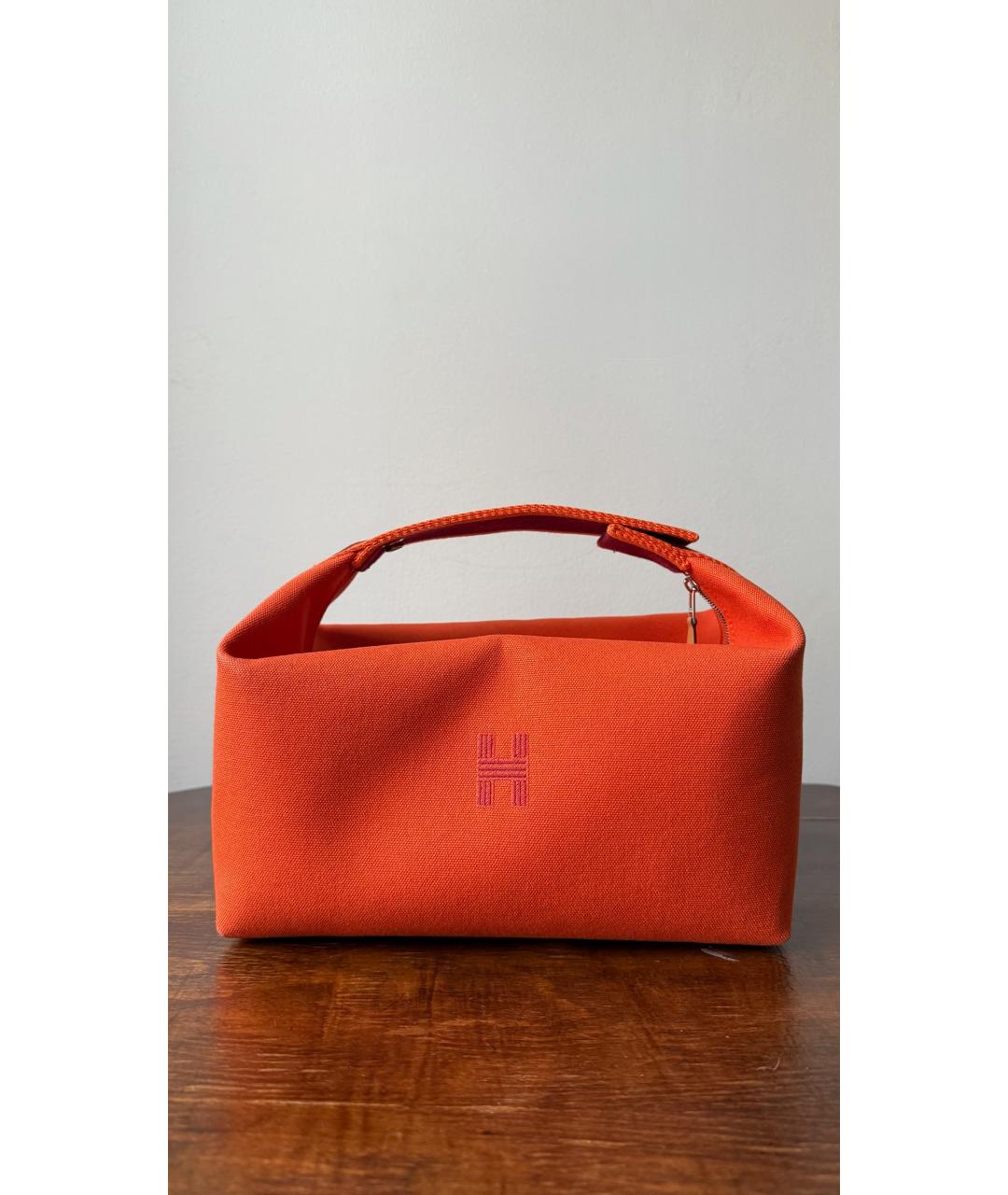 HERMES Оранжевая хлопковая косметичка, фото 6