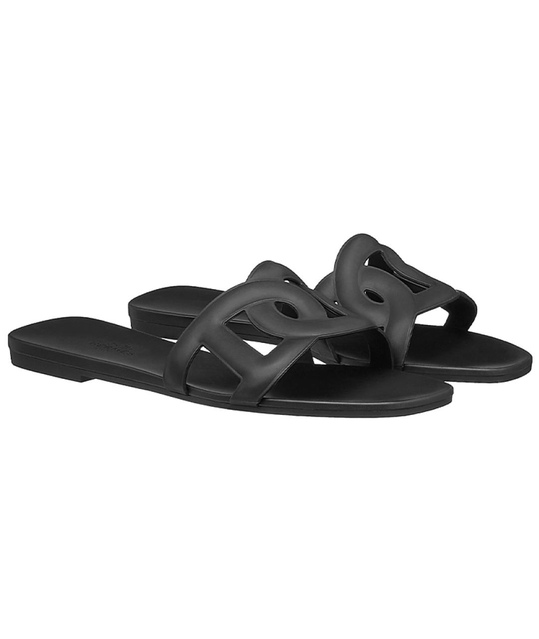 HERMES Черные кожаные сандалии, фото 4