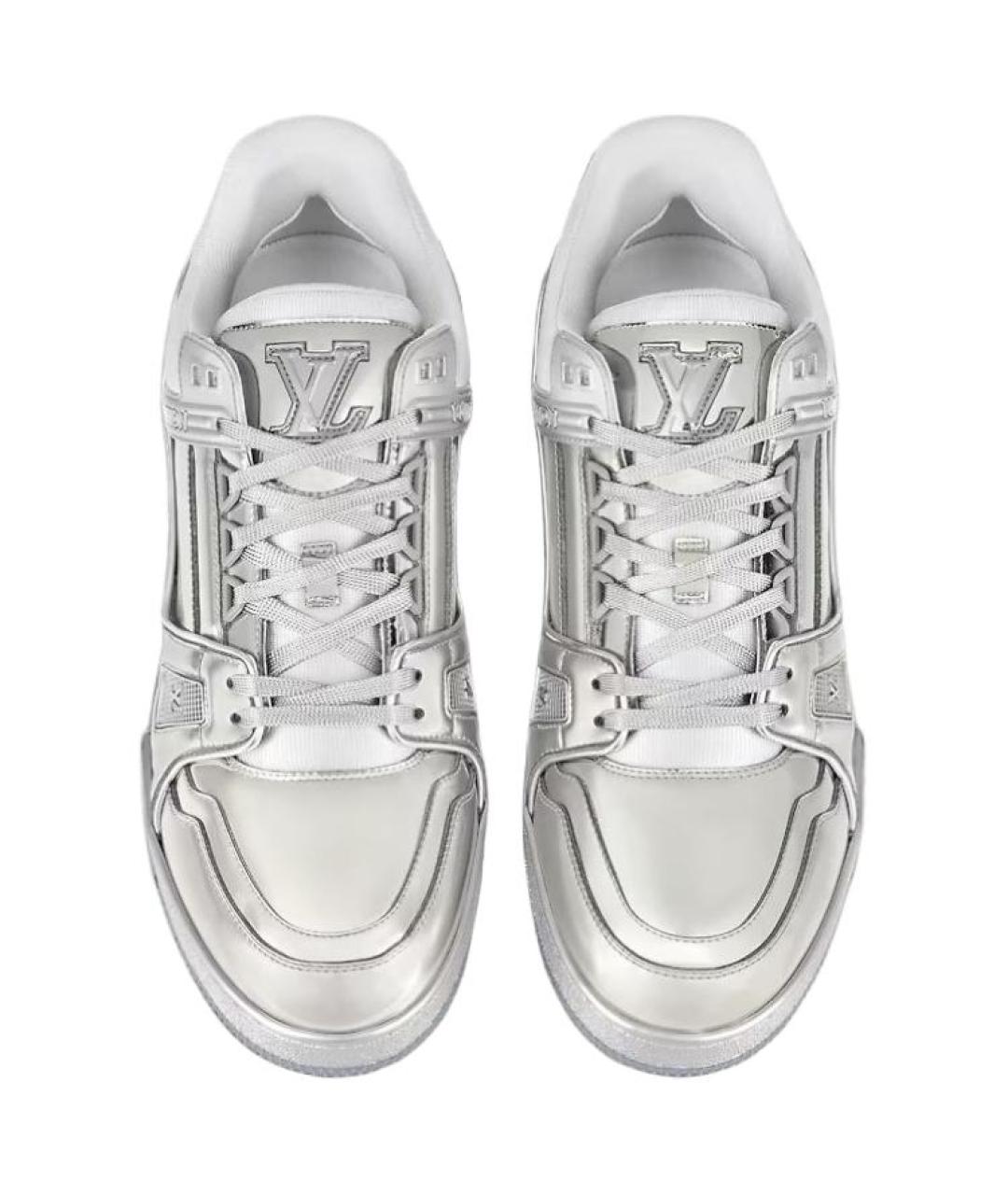 LOUIS VUITTON Серебряные кожаные низкие кроссовки / кеды, фото 3