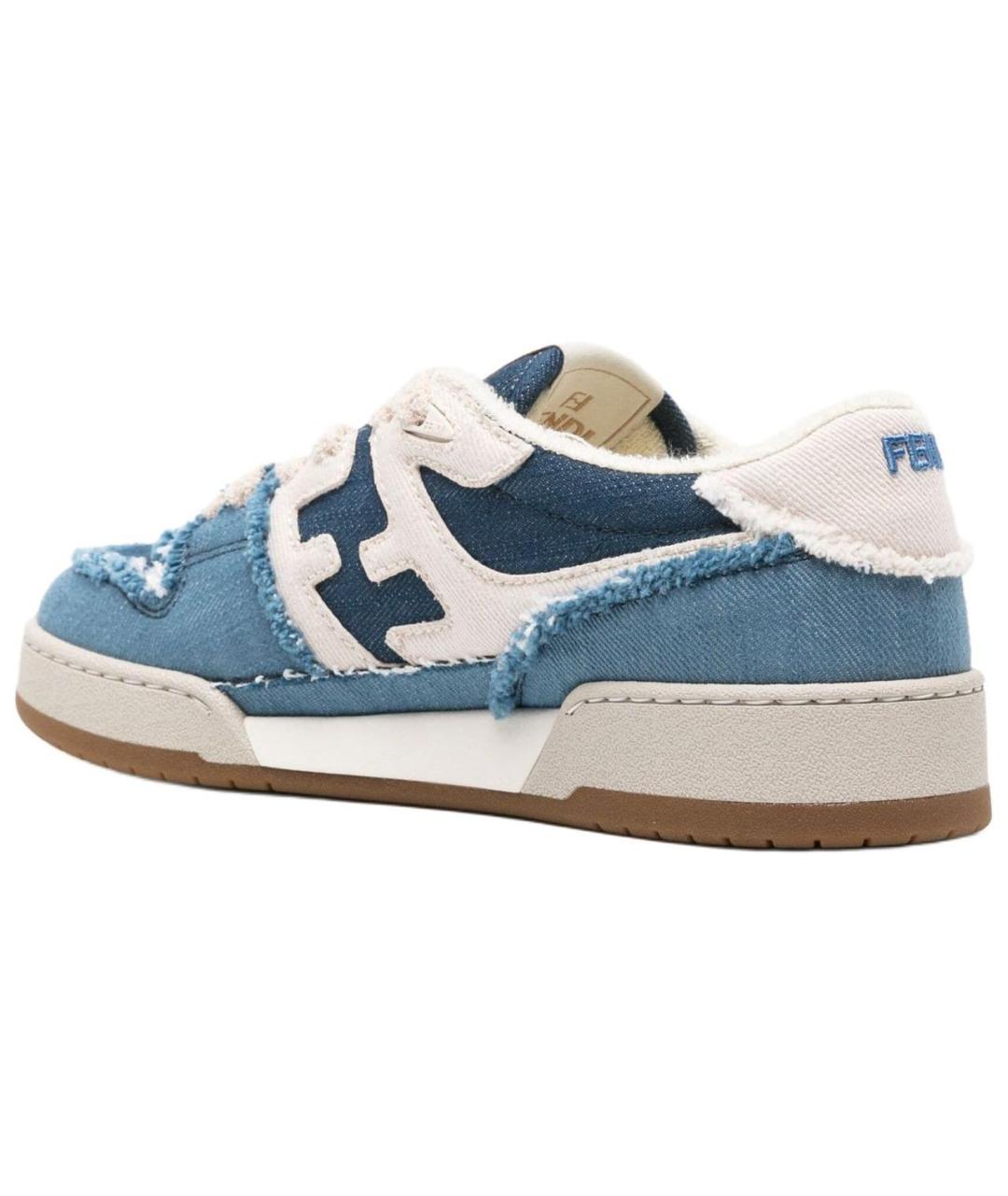 FENDI Синие текстильные низкие кроссовки / кеды, фото 4