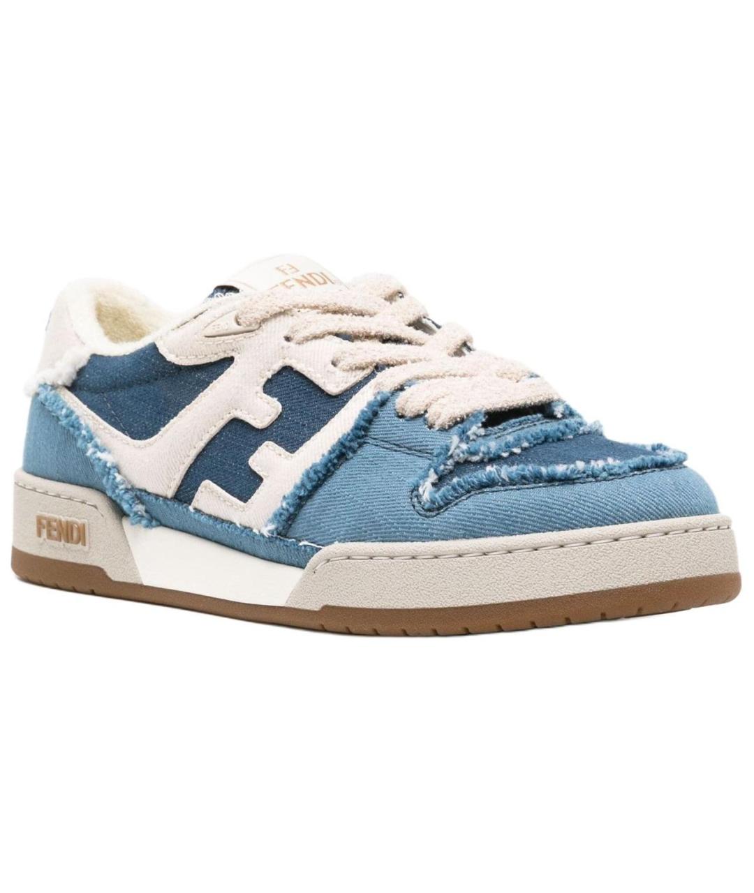 FENDI Синие текстильные низкие кроссовки / кеды, фото 3