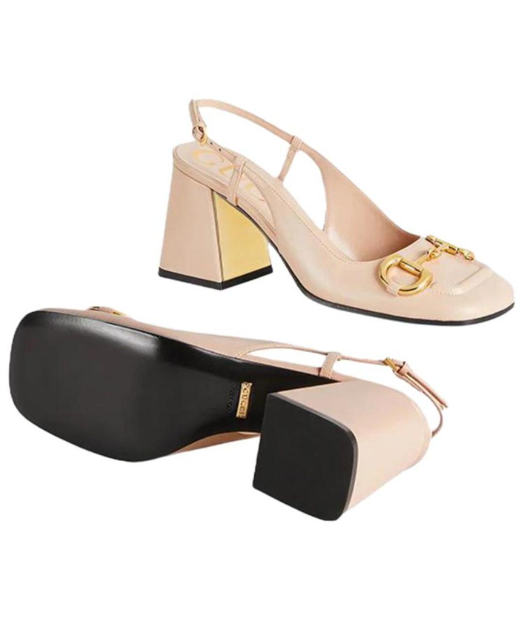 GUCCI Бежевые кожаные туфли, фото 5