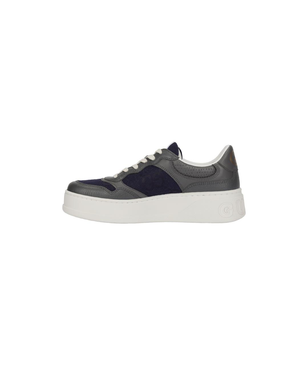 GUCCI Серые кожаные низкие кроссовки / кеды, фото 2