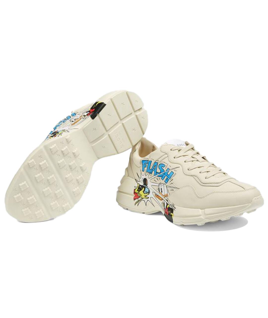 GUCCI Бежевые кожаные кроссовки, фото 5