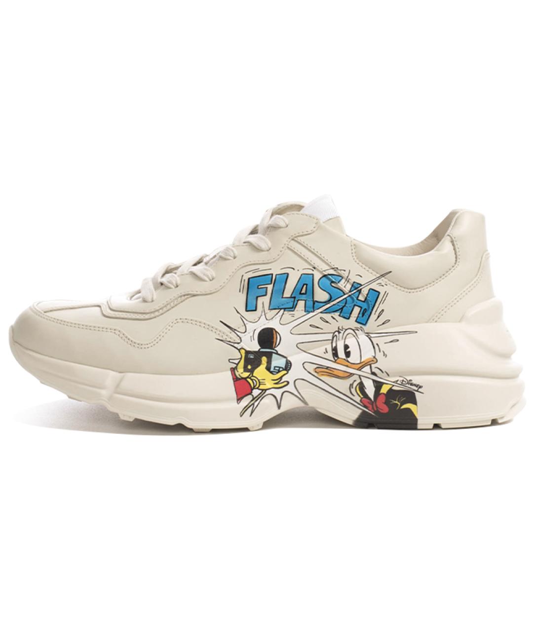 GUCCI Бежевые кожаные кроссовки, фото 6