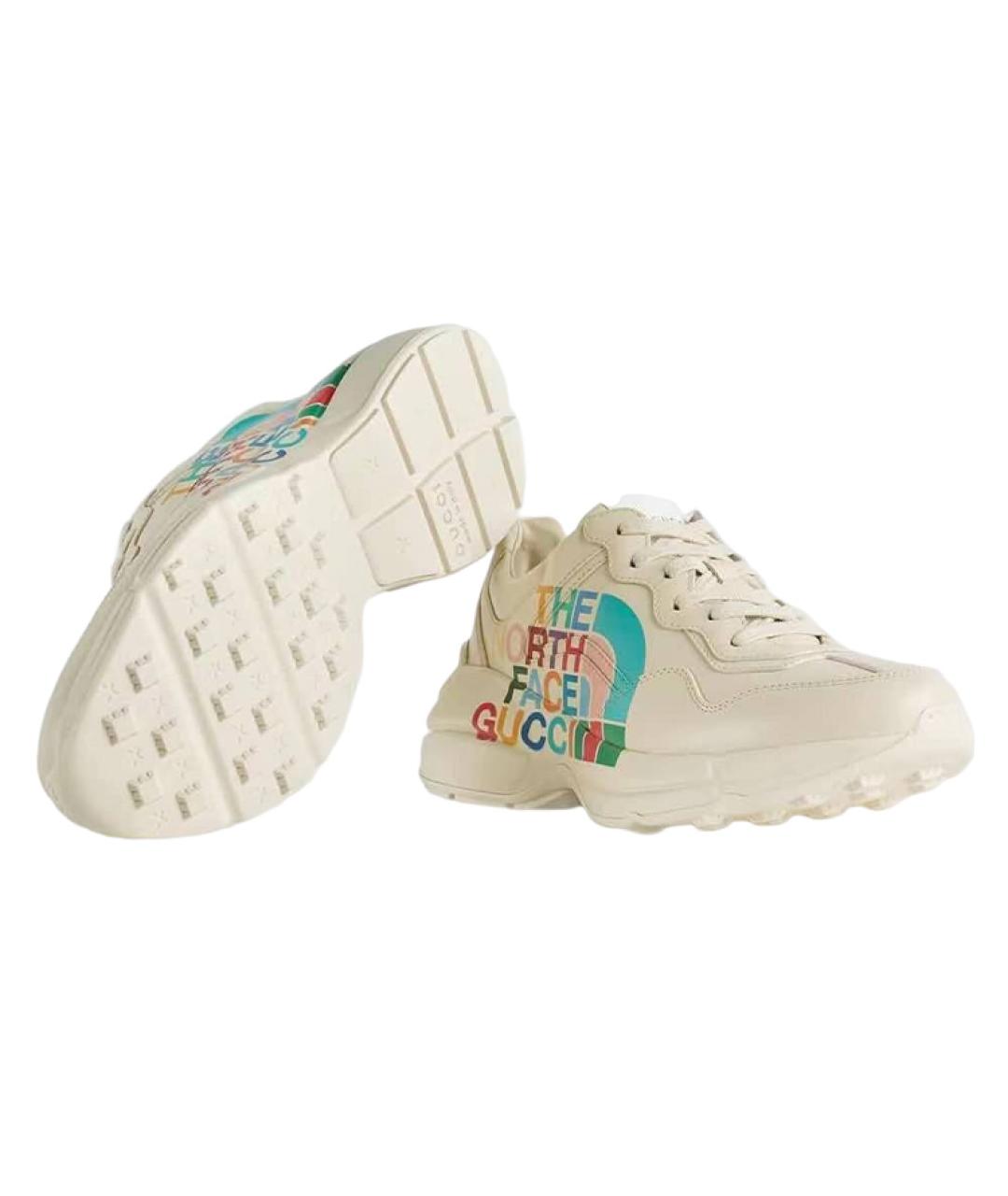 GUCCI Бежевые кожаные кроссовки, фото 5