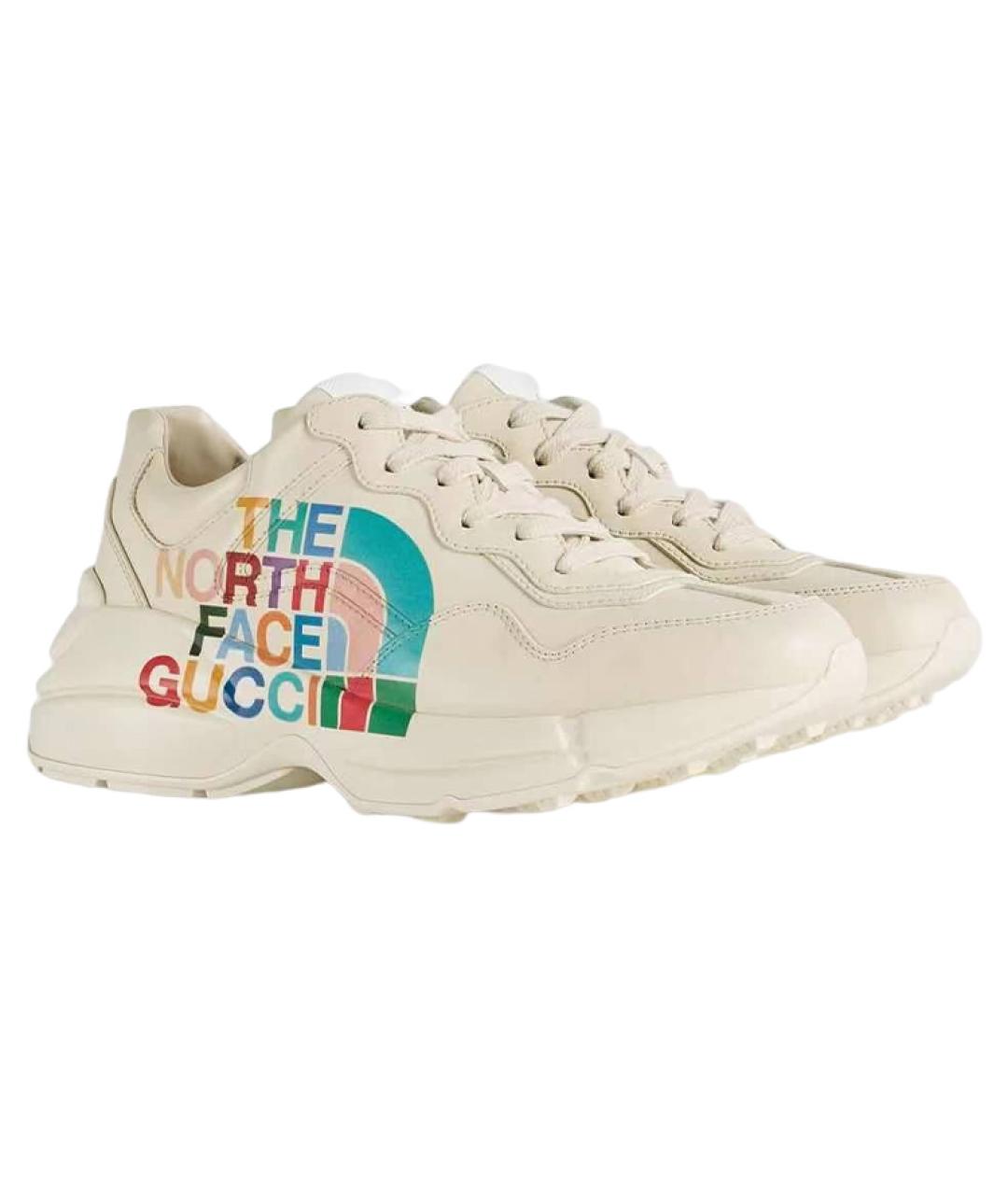 GUCCI Бежевые кожаные кроссовки, фото 3