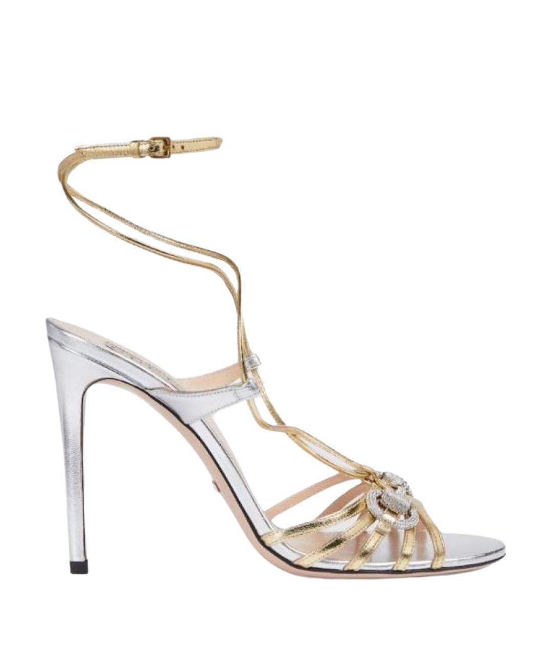 GUCCI Золотые кожаные сандалии, фото 1