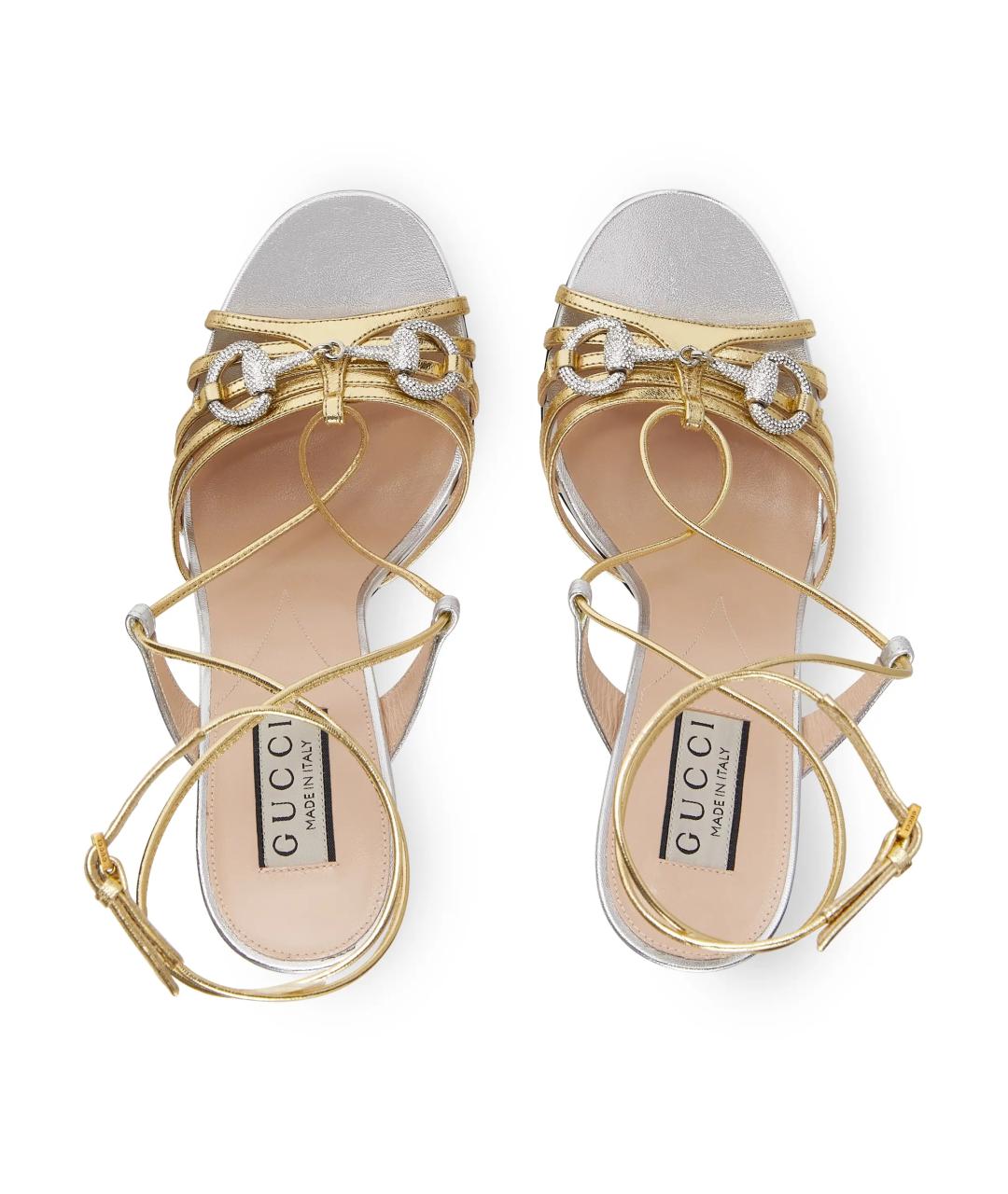 GUCCI Золотые кожаные сандалии, фото 4