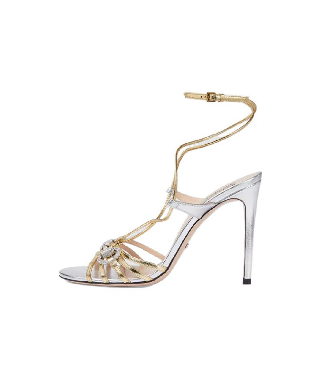 GUCCI Золотые кожаные сандалии, фото 2