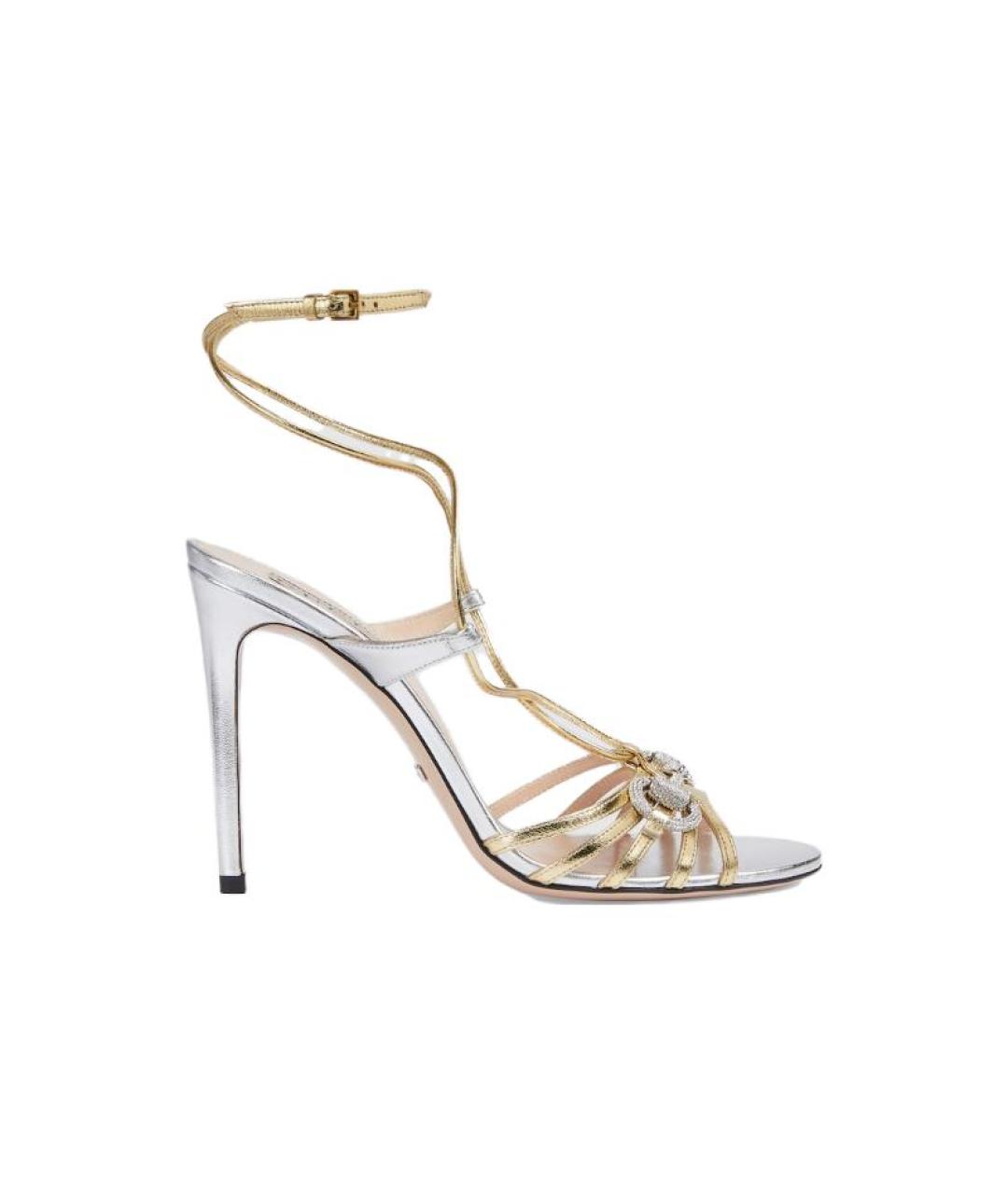 GUCCI Золотые кожаные сандалии, фото 6