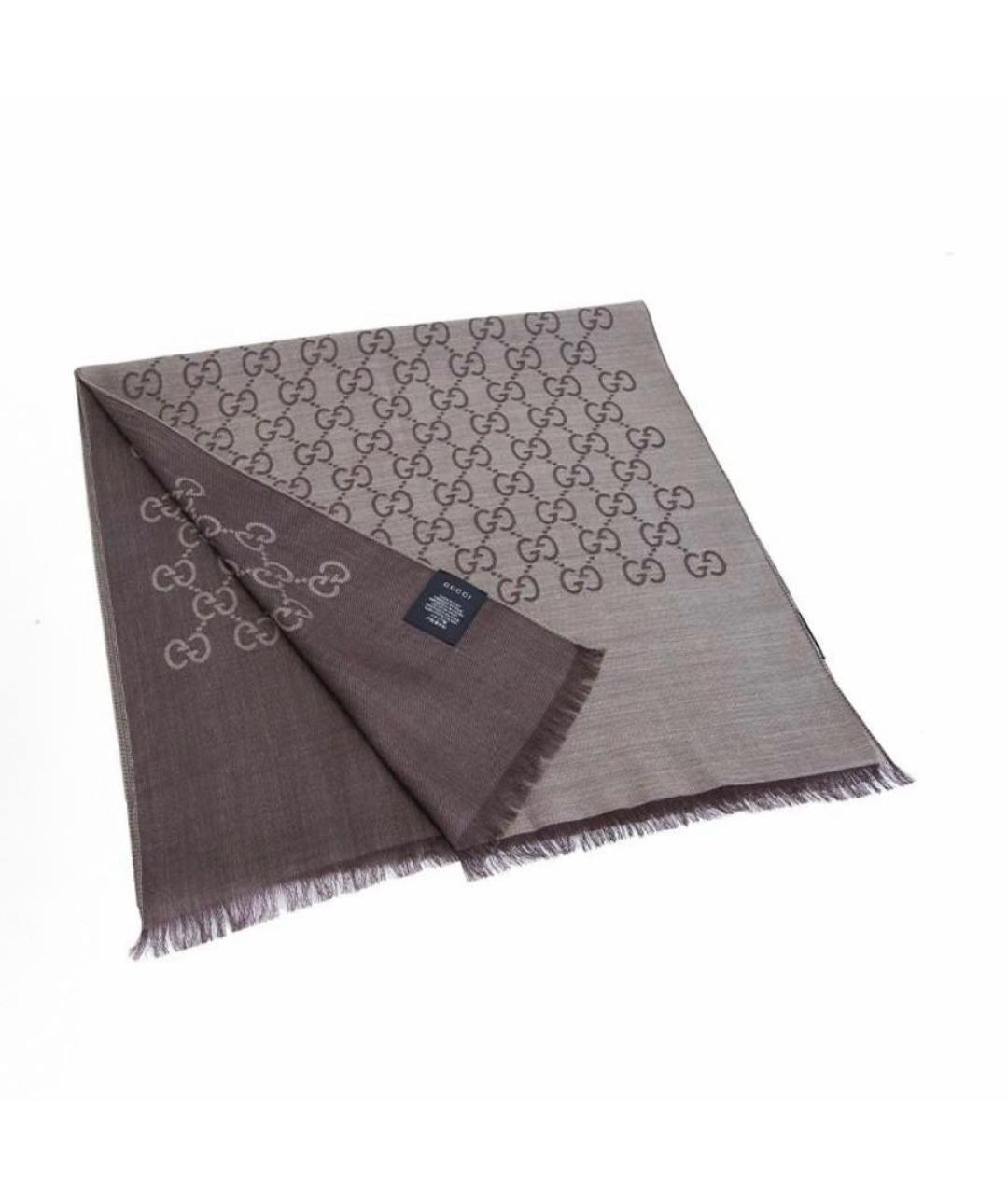 GUCCI Коричневый шерстяной шарф, фото 3