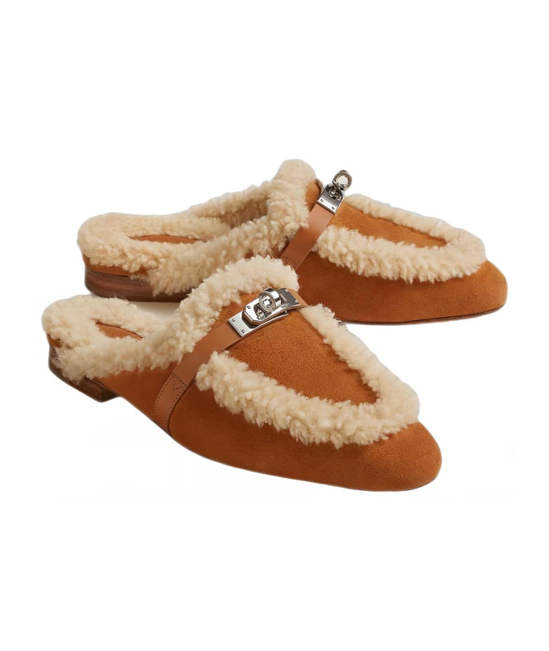 HERMES Коричневые кожаные мюли, фото 3