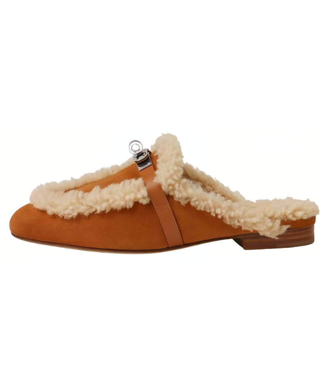 HERMES Коричневые кожаные мюли, фото 2