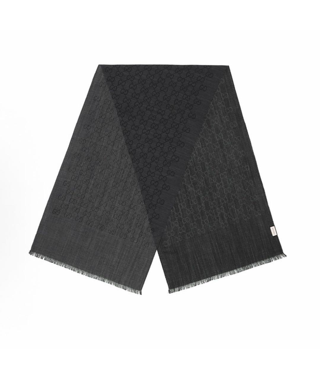 GUCCI Черный шерстяной шарф, фото 6