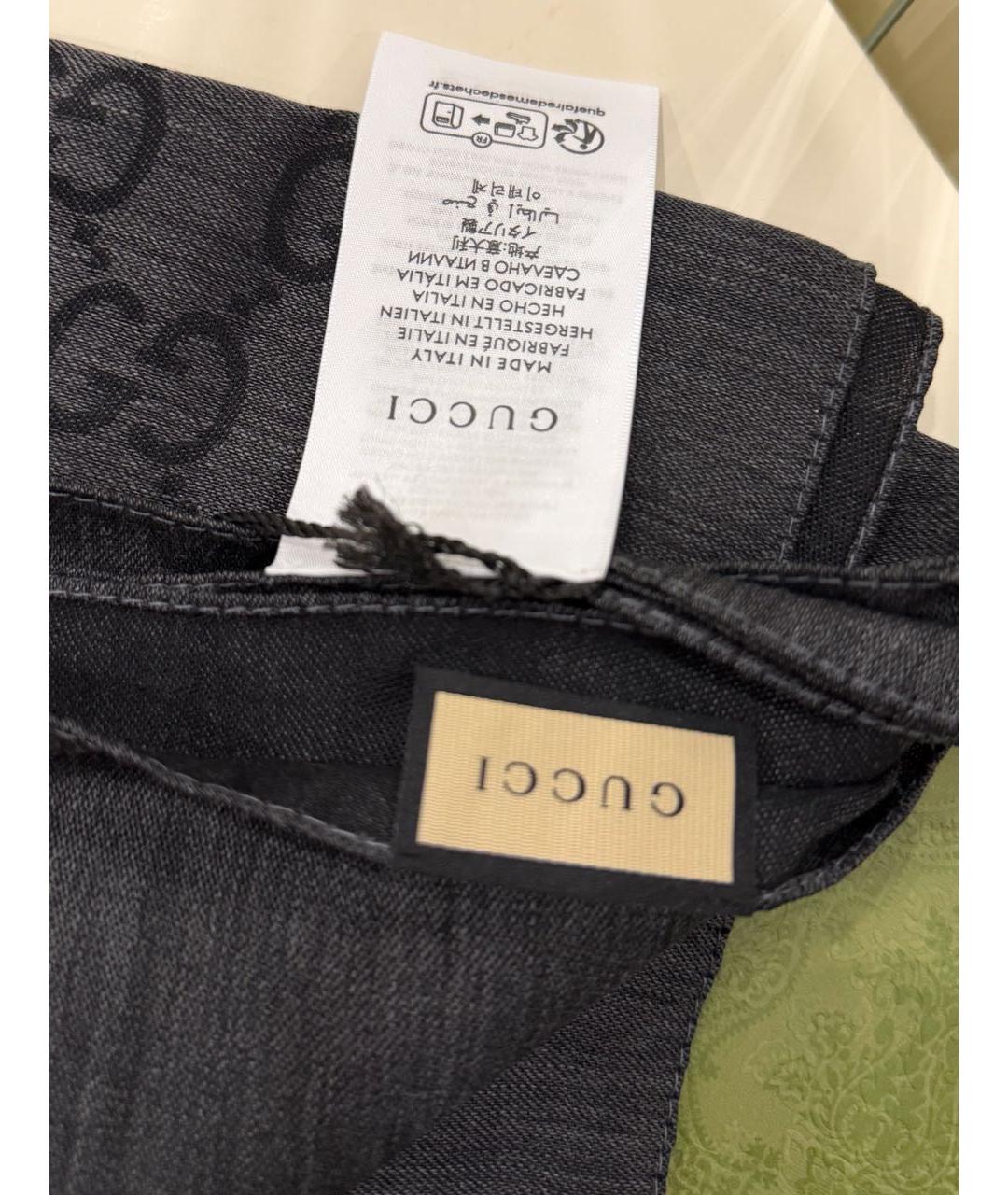 GUCCI Черный шерстяной шарф, фото 5