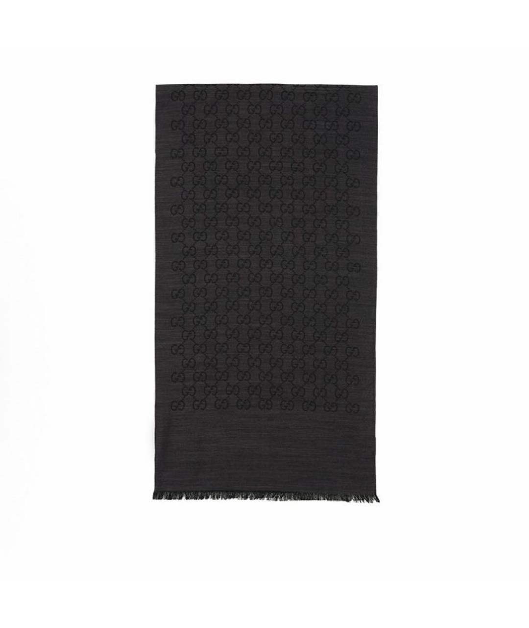 GUCCI Черный шерстяной шарф, фото 2