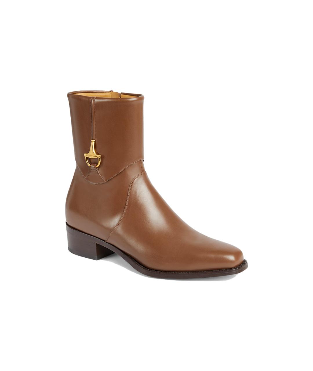 GUCCI Коричневые кожаные высокие ботинки, фото 2