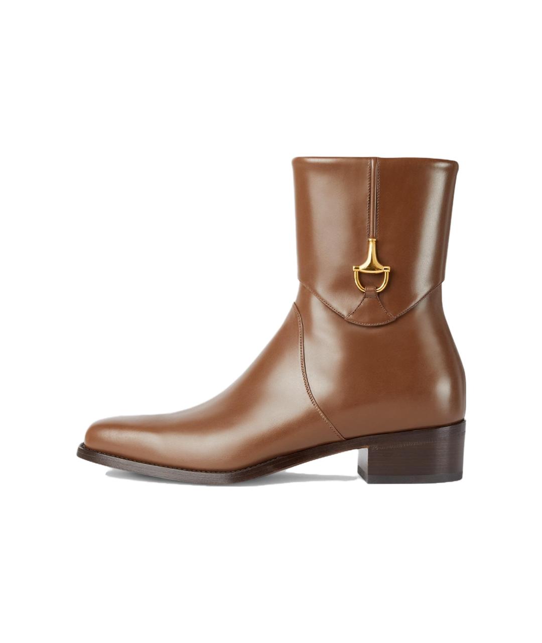 GUCCI Коричневые кожаные высокие ботинки, фото 4