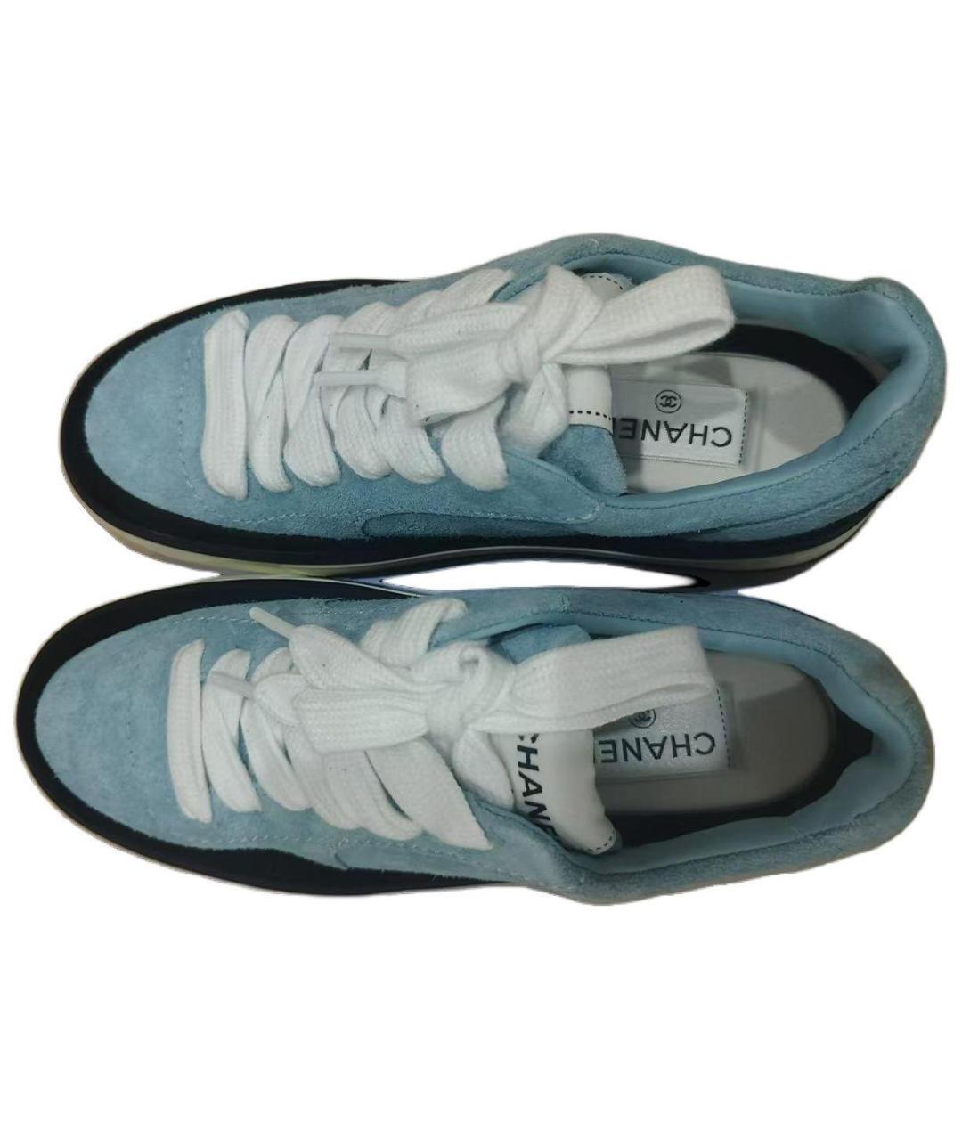 CHANEL Синие кожаные кроссовки, фото 4
