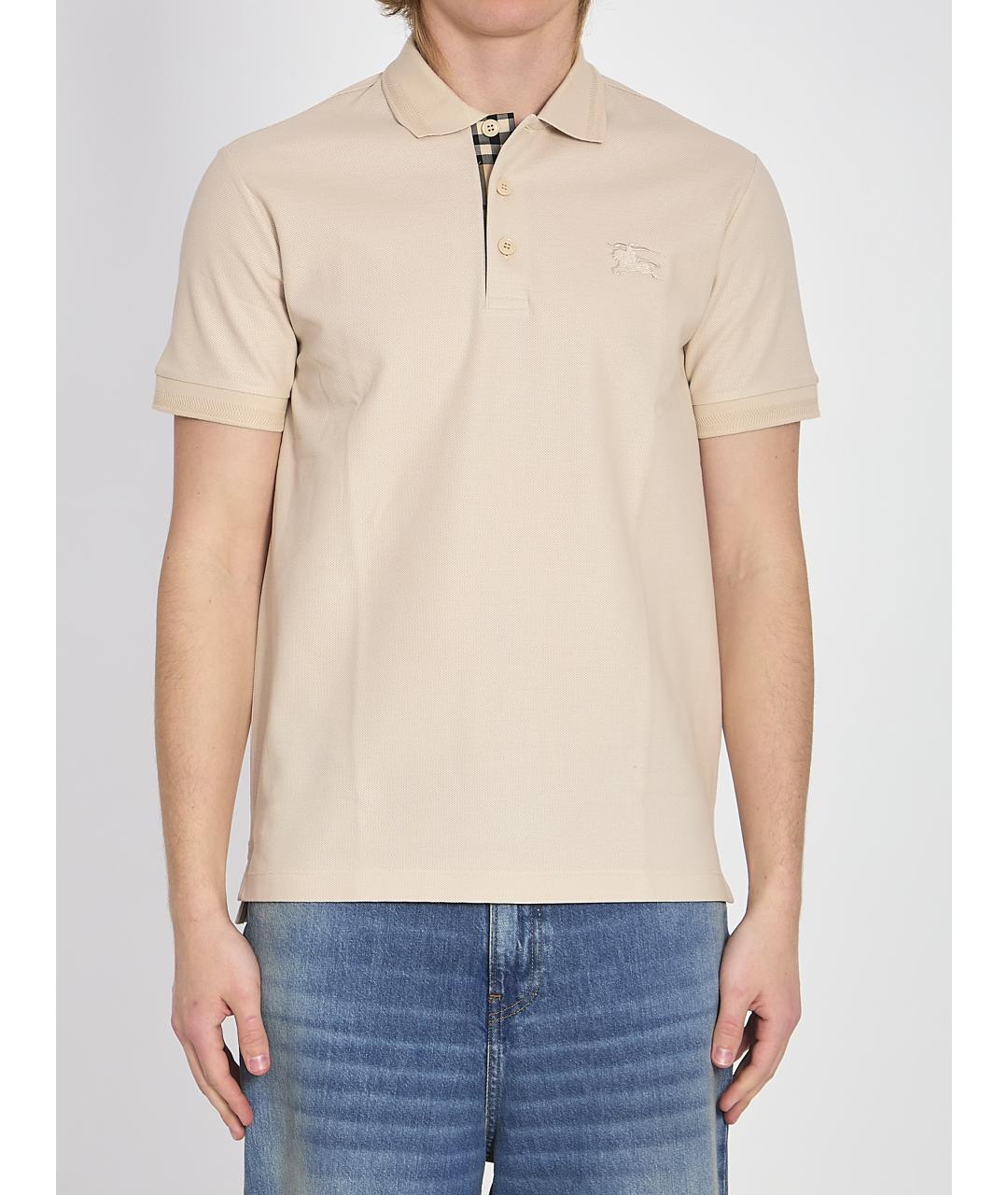 BURBERRY Бежевое хлопковое поло с коротким рукавом, фото 3