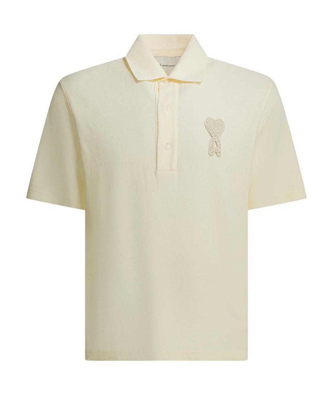 Ami Paris Бежевое хлопковое поло с коротким рукавом, фото 1