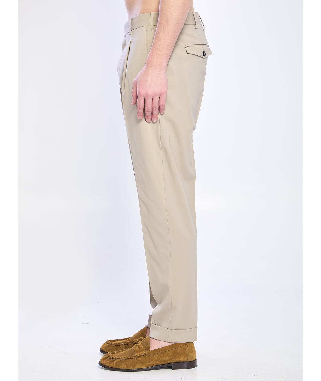 PT TORINO Бежевые шерстяные классические брюки, фото 3