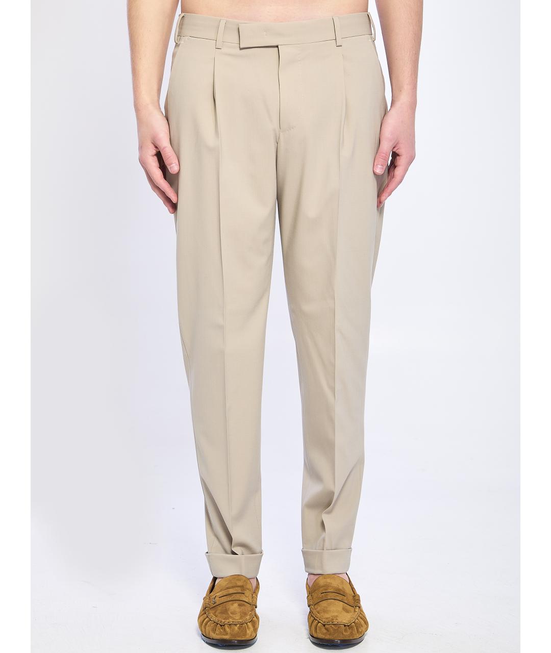 PT TORINO Бежевые шерстяные классические брюки, фото 5