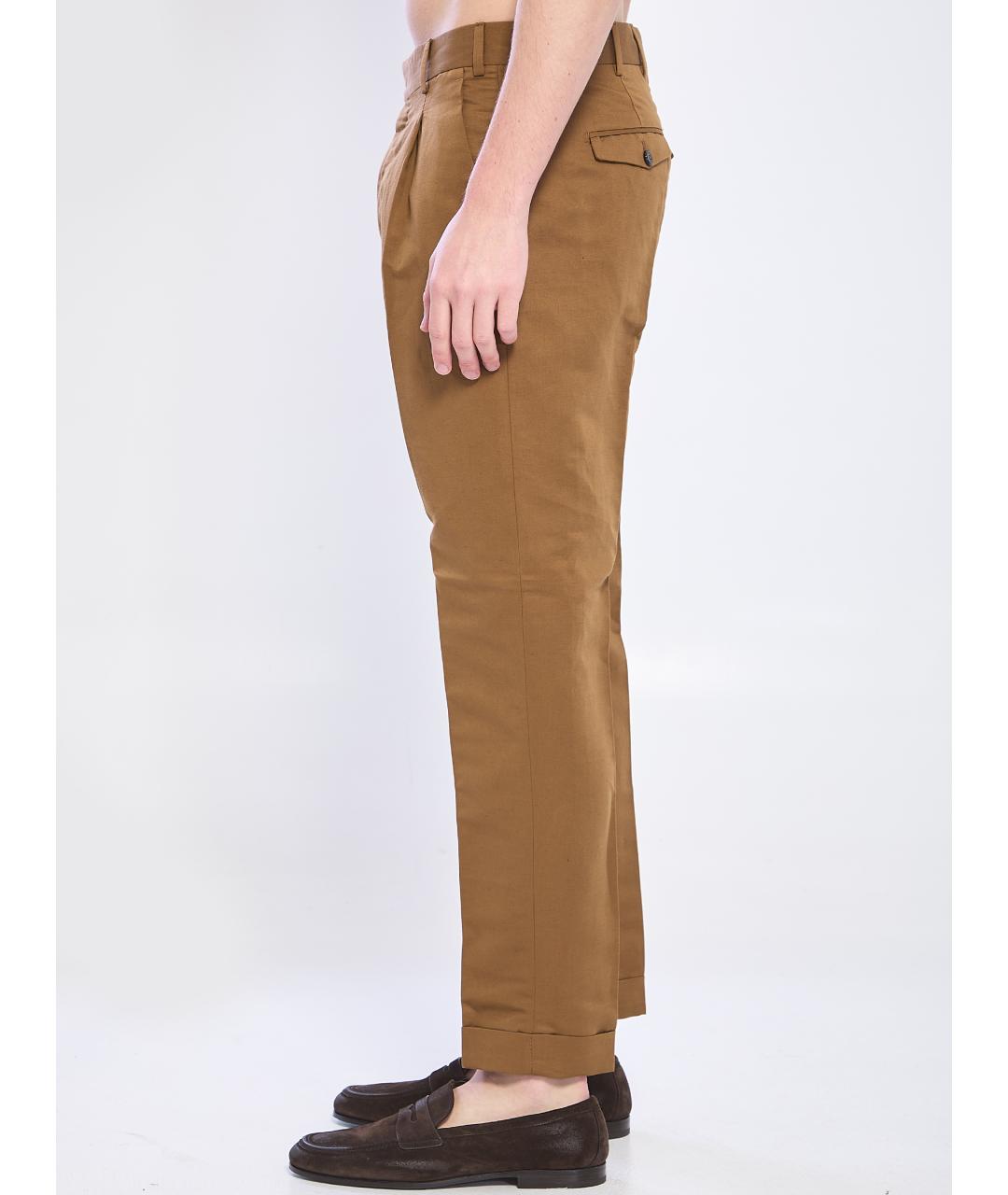 PT TORINO Коричневые льняные повседневные брюки, фото 3