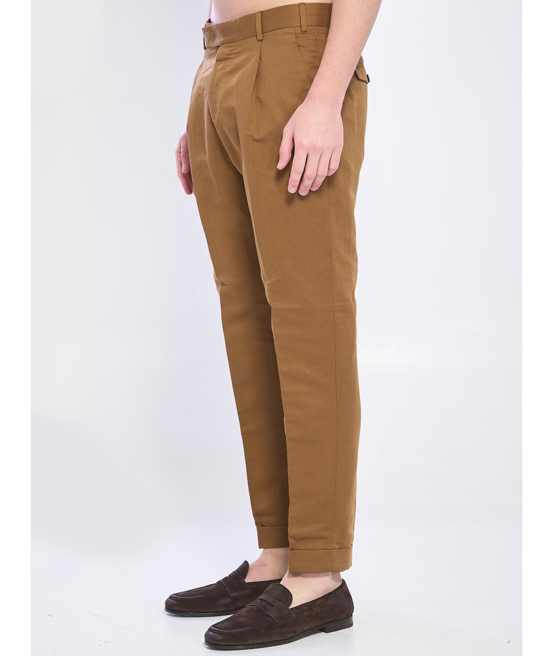 PT TORINO Коричневые льняные повседневные брюки, фото 2