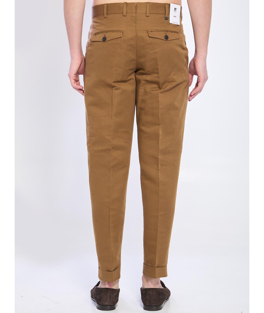 PT TORINO Коричневые льняные повседневные брюки, фото 4