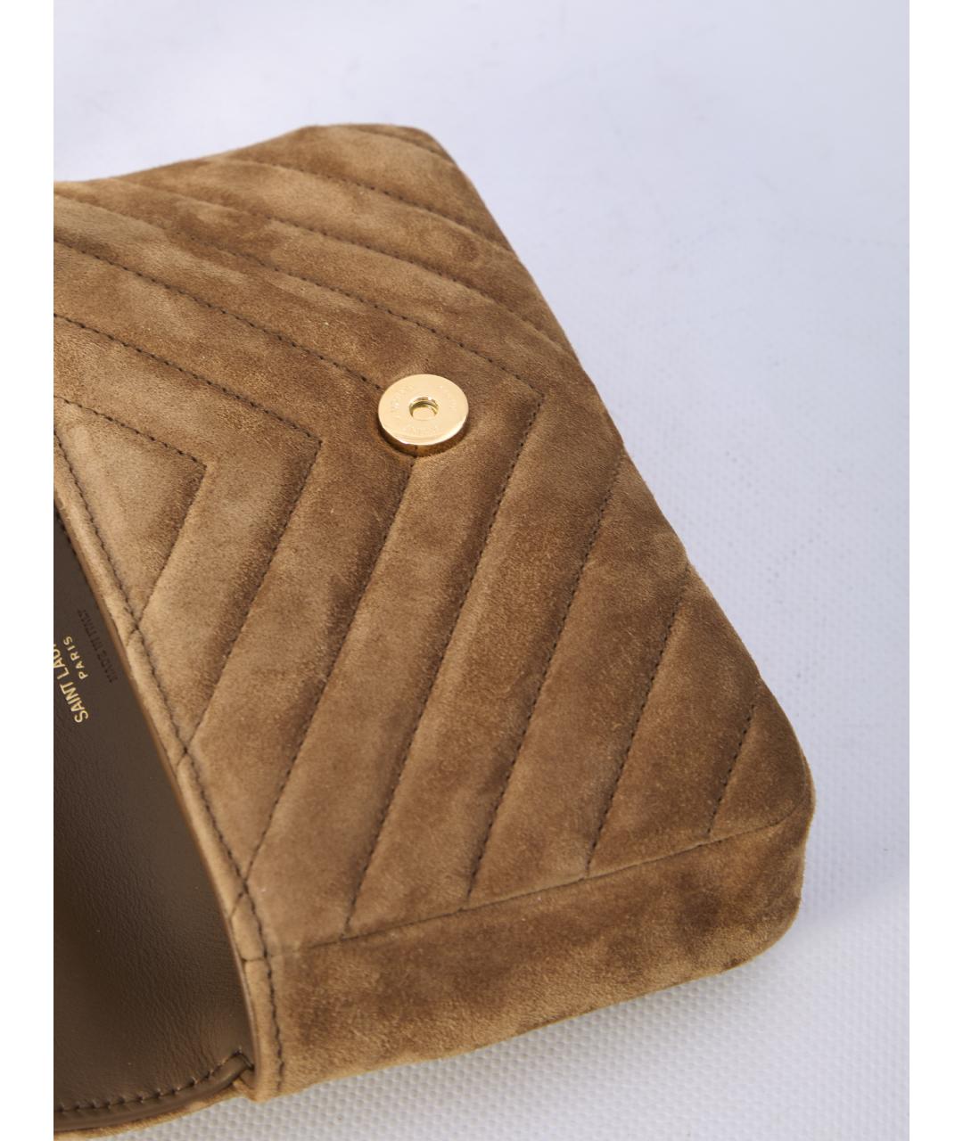 SAINT LAURENT Бежевая замшевая сумка через плечо, фото 5