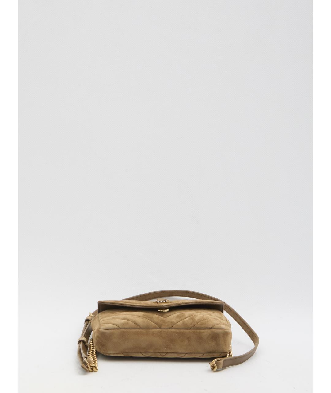 SAINT LAURENT Бежевая замшевая сумка через плечо, фото 4